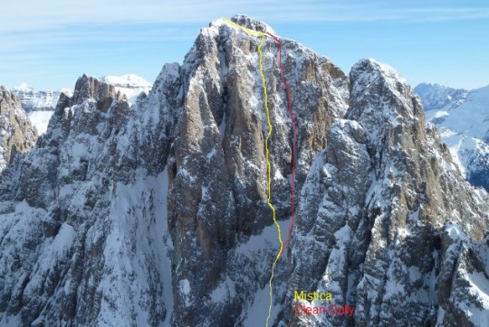 itinerari Clean Gully e Mistica alla Torre Innerkofler, Sasso Lungo